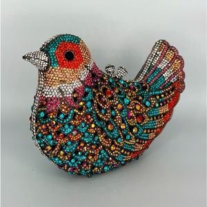 Natasha Couture Women's Blue Embellished Crystal Bird Handbag Clutch Bag